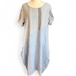 Angela Mara Textured 100% Linen Dress Lagenlook Minimalist Italy